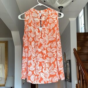 🎤🎉 NWT 41 Hawthorn Orange and White Leaf Print Blouse Sz L